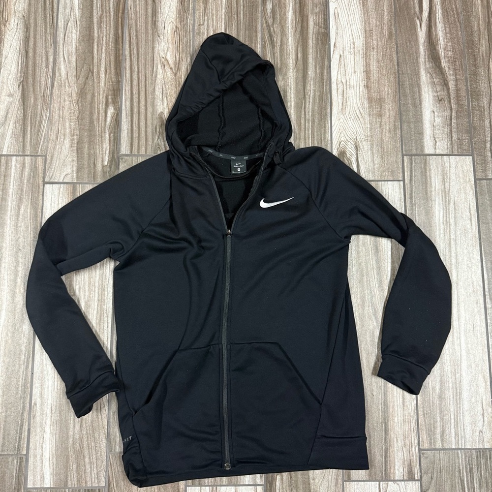 Nike Black Dri-Fit Full-Zip Hoodie with White Logo